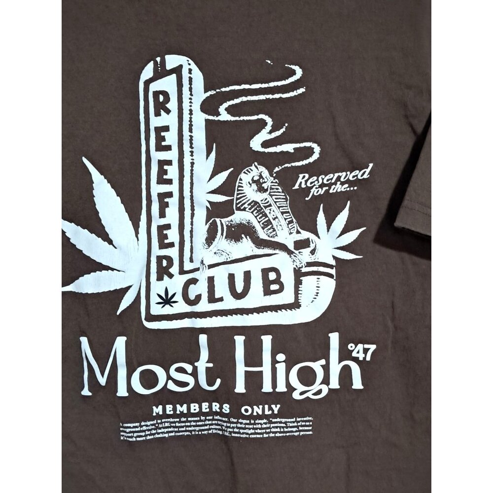 LRG Mens L Reefer Club Most High Graphic T-Shirt Brown L/G 100% Cotton Crew Neck